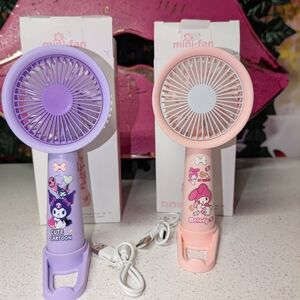 Purple and Pink Cartoon Mini Fans With Phone Holder